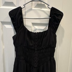 Mixed Threads Black Solid Square Neck Smocked￼Stretch Midi Dress Women’s L