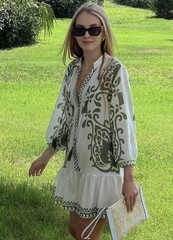 Zara Ecru & Khaki Rustic Printed Mini Dress Size XXL Bloggers Fave Holiday