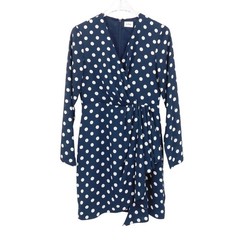 LINI Womens Navy Polka Dot Long Sleeve Short Faux Wrap Dress Size Medium