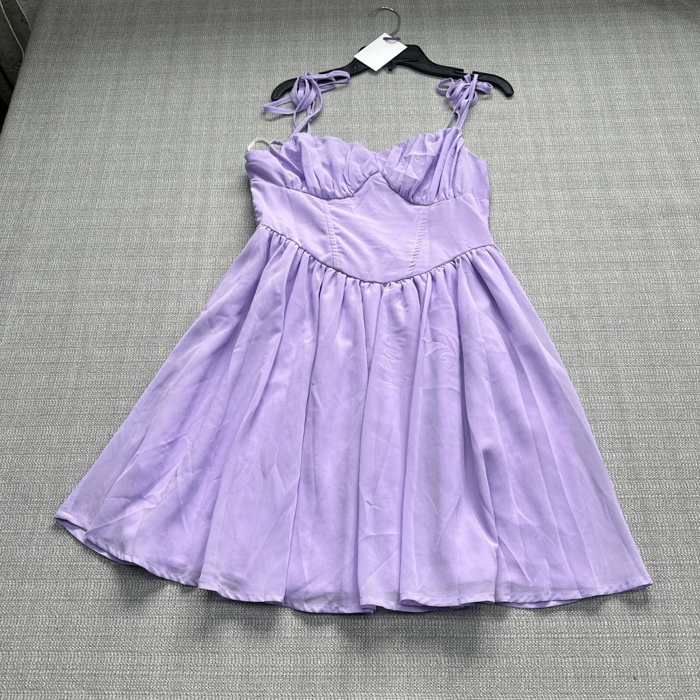 Lilac Babydoll Mini Dress 6 Fairycore Y2K Sweetheart Tie Straps Flowy Purple