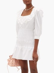 NWT Self Portrait White Broderie Anglaise Poplin Bow Mini Dress Size US 6 UK 10