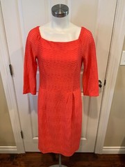 Nanette Lepore Red Textured Shift w/ 3/4 Sleeves, Size 8