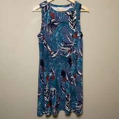 Loft Outlet Sundress Medium Green Red Black Floral Sleeveless Tropical Hawaiian