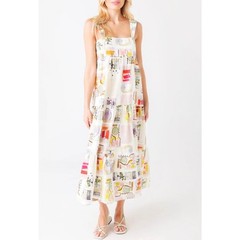 Hunter Bell Maxi Dress Poppy Cotton Square Neckline Tiered Body Large