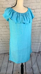 NEW Tommy Bahama Blue Linen Blend Off Shoulder Dress with Pockets Size XS