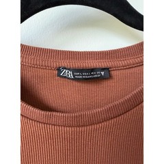 Zara Womens Rust Brown Ribbed Ruched Side Drawstring Mini Dress Size L 3253/801