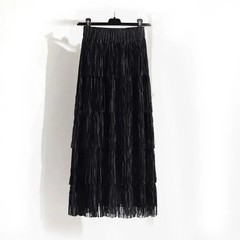 Multifunctional Slimming Tassel Cake Skirt Medium and Long Dress Elastic Waist D