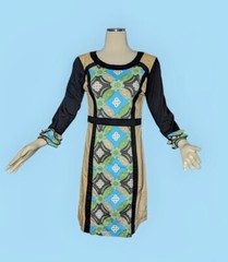 ALMATRICHI Madrid Spain GEOMETRIC Blue Black Beige Dress Women&rsquo;s Size 8 GORGEOUS