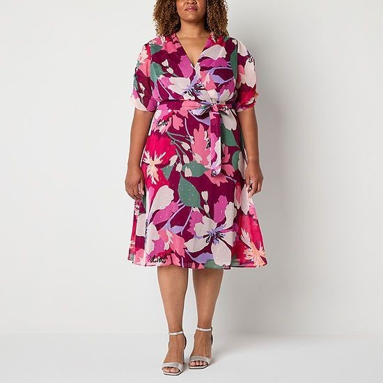 Liz Claiborne Women&rsquo;s Plus Size NWT Faux Wrap Shimmer Midi Dress