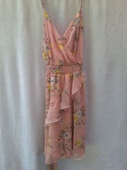 GUESS Pink Floral Chiffon V-Neck Spaghetti Strap Smocked Mini Sundress XL