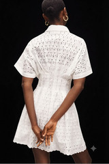 NWT Cal Style Eyelet Button-up Front Cotton Shirt Dress Pockets Lined sz L White