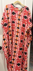 Gypsy Blu Women’s One Size Pink Orange Ikat V-Neck Kaftan Maxi Dress