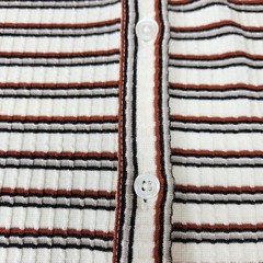 LOFT Casual Chic Button Front Ribbed Stripe Button Front Stretch Knit Midi Dress