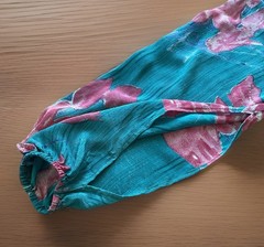 KANTHA BAE O/S 100% Silk Boho Teal Floral Pink Maxi Dress Keyhole Balloon Sleeve