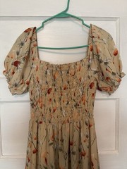 Baltic Born Women’s S Beige Floral Smocked Square Neck Puff Sleeve Maxi Dress