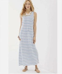 J. Jill Love Linen Striped Sleeveless Maxi Tank Dress with Pockets Small