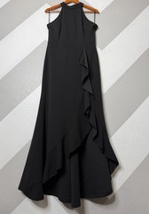 WOOSEA Women Black High Neck Mermaid Ruffle Split Bodycon Evening Dress Large