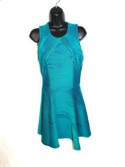 Opening Ceremony Size 6 Green Blue Striped Textured Fit Flare Skater Mini Dress