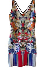Clover Canyon Red Multi Floral Graphic Scuba Neoprene Bodycon Dress Size S