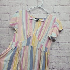 A.N.A. A New Approach Linen Blend Midi Dress Size L Side Ties Flutter Sleeves