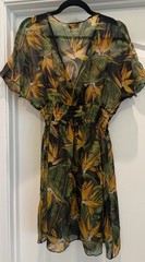 Revue Free Size Tropical Bird of Paradise Sheer Cover Up Dress Green Floral