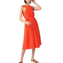 & Other Stories Women&rsquo;s Orange Sleeveless Deep V-Back Tie Midi Dress Size 12
