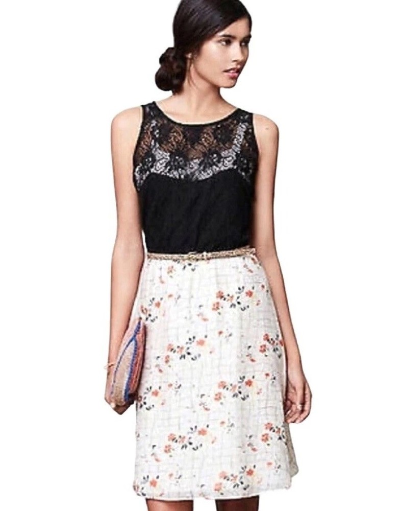 Girls From Savoy Anthropologie Dress 2 Black Lace Ivory Floral Skirt Boho Mini