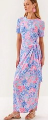 Lilly Pulitzer Chace Maxi Wrap Dress Elephant Splash Multi Pink Blue Yellow L