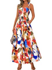 PRETTYGARDEN Womens Summer Dresses Floral Sleeveless Smocked Maxi Dress Boho