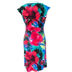 Size 6 sleeveless bright flowered stretchy material wraparound dress