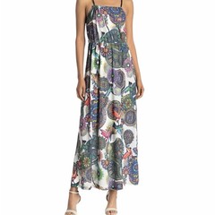 Papillon Maxi Dress Womens S White Multi Racerback Elastic Waist Cruise Vacation