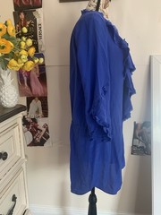Rebecca Taylor Silk Chiffon Blue V-Neck Ruffle Long Sleeve Shift Dress 4