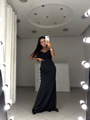 Black Maxi Dress with Beaded Embroidery XS-XL