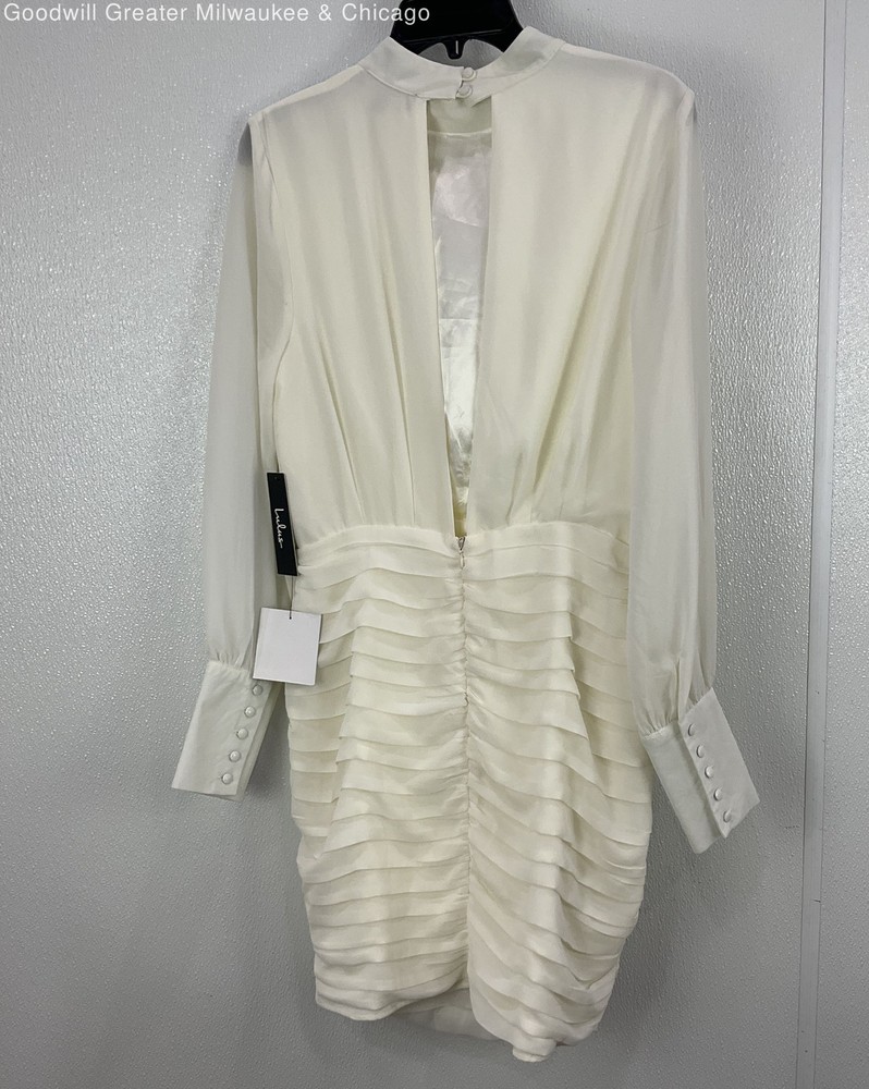 Lulus Womens Ivory Solid Long Sleeve Sheer Ruched Mini Sheath Dress Size M