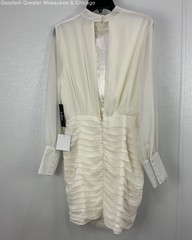 Lulus Womens Ivory Solid Long Sleeve Sheer Ruched Mini Sheath Dress Size M