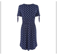 Warehouse Womens Navy Blue Swan Print Dress Size 8 Knee Length Stretch Casual