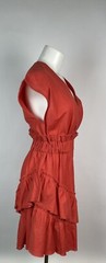 Iro Women&rsquo;s Red V-Neck Short Sleeve Billow Ruffle Linen Mini Dress 34