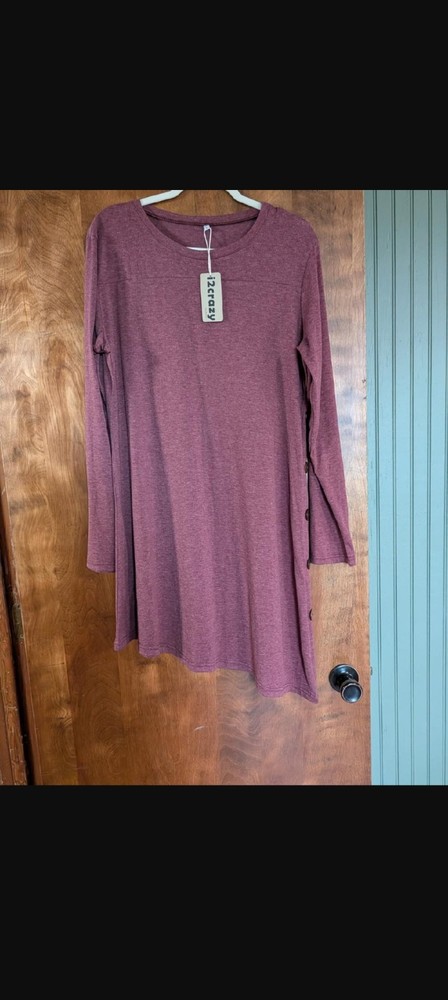 i2crazy Purple Knit Button Accent A-Line Dress Long Sleeve Size L