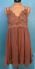 THE NINES Sundress Sz L Brown Straps Lace Whimsigoth Fairy Feminine Boho Hippie