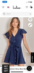 Lulus Size Medium Daytime Dreamer Navy Button Mini Dress Boho Western New