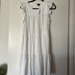 J. CREW White Linen-Blended Ruffle-Sleeve Tiered Mini Dress Size 4
