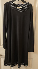 Michael Kors Women’s Shift Dress Black/White Polka Dot Trim Long Sleeve M