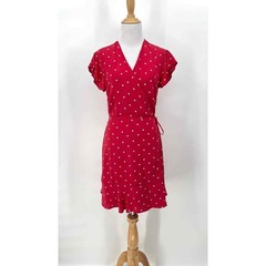 RAILS Leanne Polka Dot Dress Womens Medium Raspberry Red Silk Wrap Mini Short