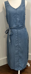 Beach Chambray Tie Shift Dress Size Medium Women&rsquo;s Denim Blue Midi light stretch