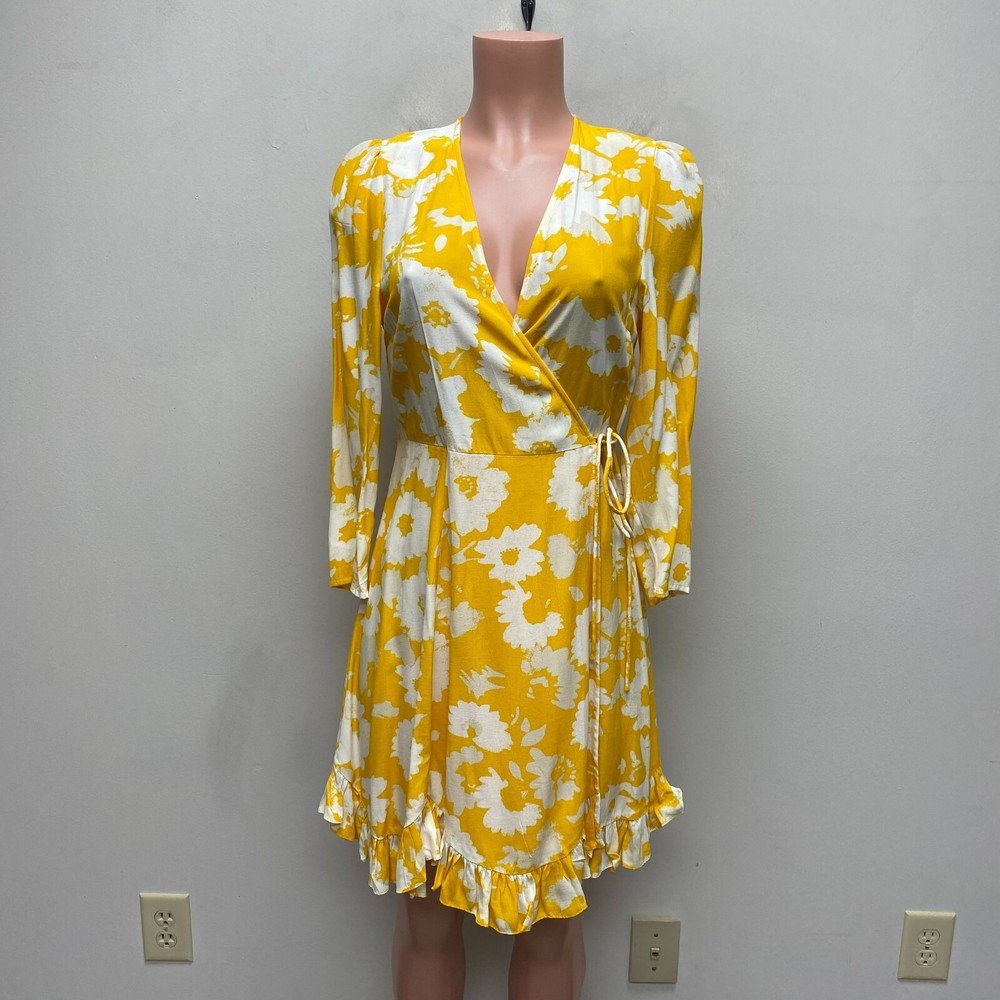 Samsoe Samsoe Womens Radiant Sunflower Long Sleeve Ruffle Wrap Janine Dress S