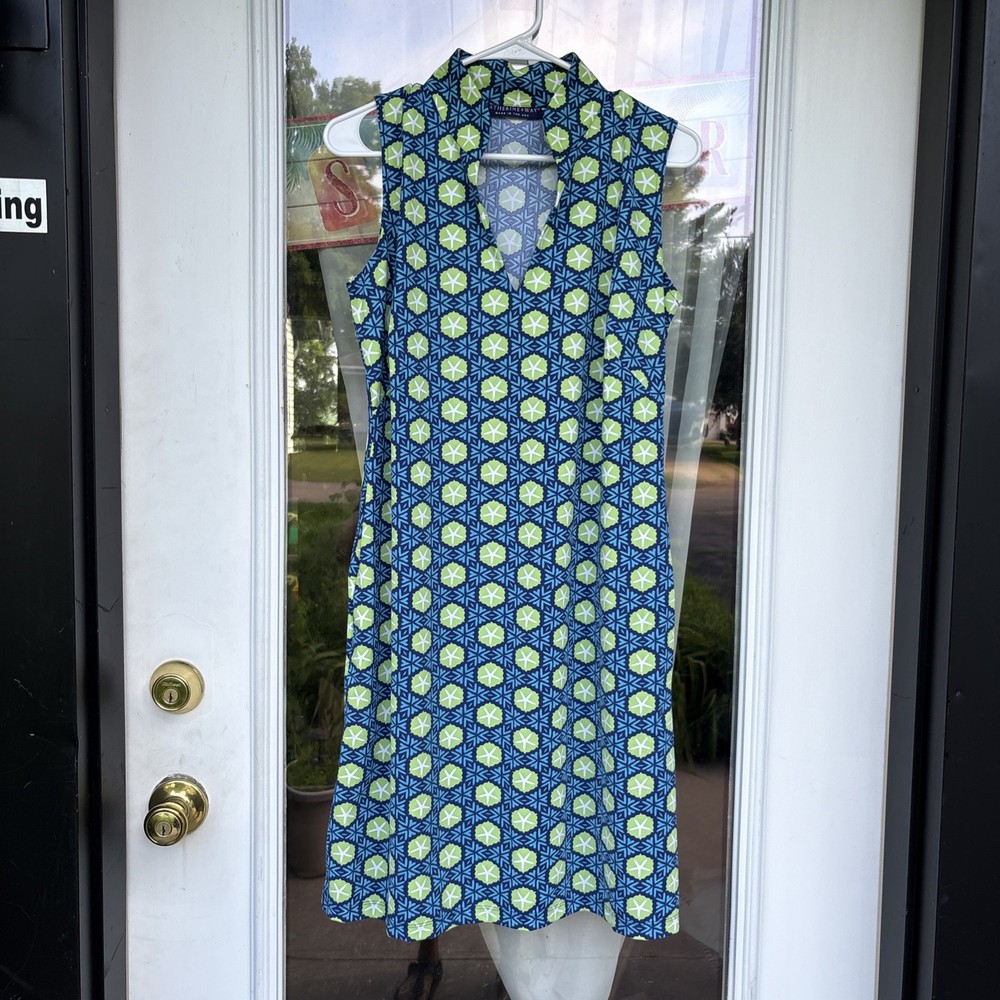 Katherine Way Sleeveless Seaside Scroll Shift Dress Womens Large Stretch Active