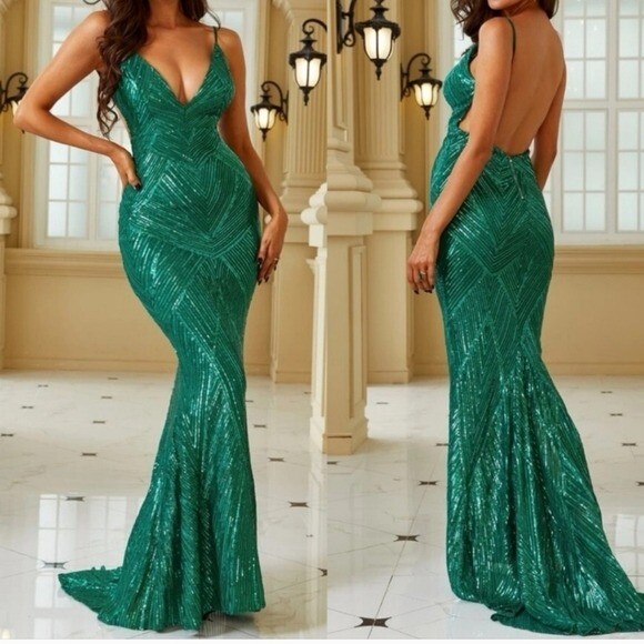 Cadet Blue Random Print Contrast Sequined Mermaid Maxi Gown for Special …