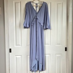Forever 21 Periwinkle Cottagecore Boho Ruffle Butterfly Sleeve Maxi Dress Size M