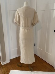 Magaschoni NWT Organic Cotton Gauze Short Sleeve Maxi Dress Large Light Beige