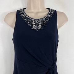 DJ-Jaz Dress Women&rsquo;s Size 4 Sleeveless Sheath Ruched Beaded Navy Blue Stretch